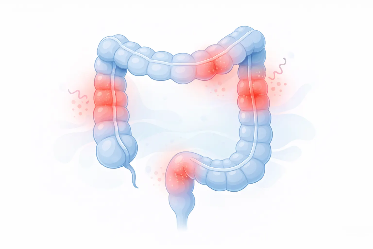 Illustrazione del colon con alcune zone evidenziate in rosso